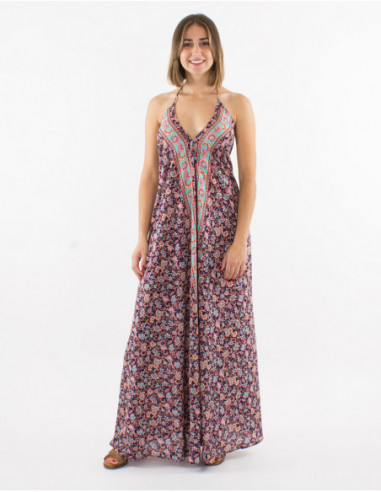 Robe longue dos nu motif liberty
