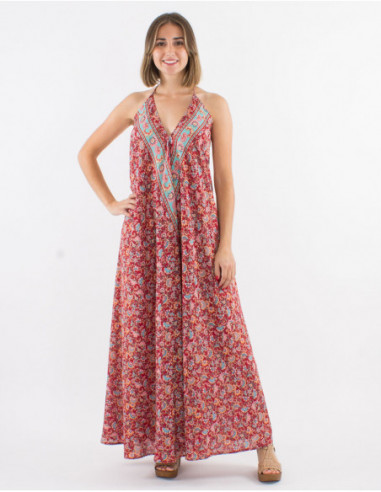 Long backless dress with small flowers