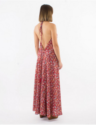 Long backless dress with small flowers