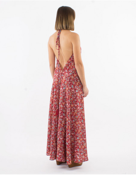 Long backless dress with small flowers
