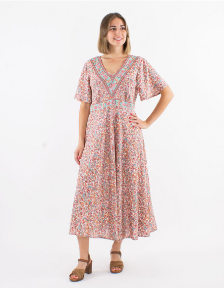 Robe midi romantique bohème liberty
