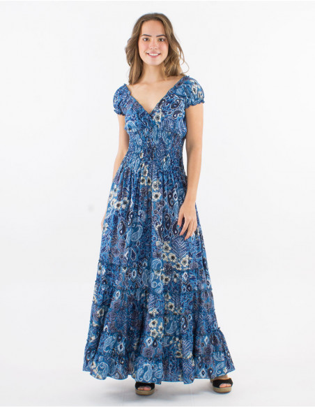 Robe longue ethnique smock à la taille