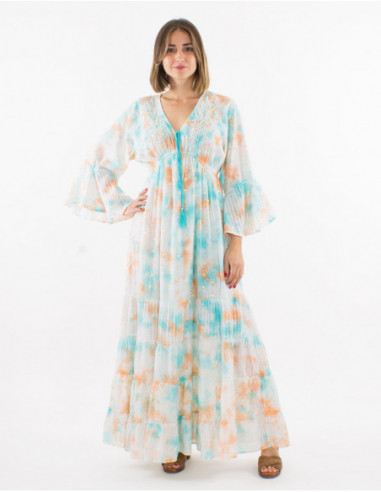 Robe longue boho Tie Dye avec perles