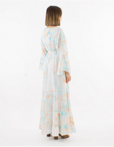 Tie Dye boho long dress with pearls