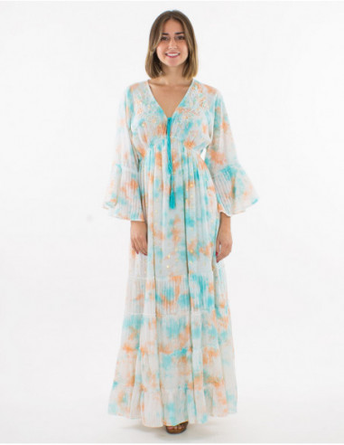 Robe longue boho Tie Dye avec perles