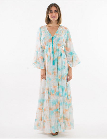 Robe longue boho Tie Dye avec perles