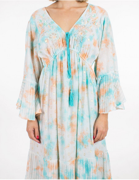 Tie Dye boho long dress with pearls