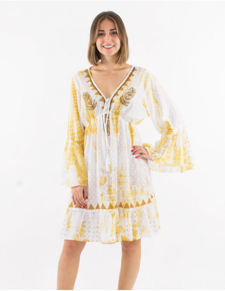 Tie and dye beach dress with pearls