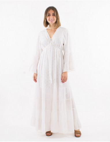 Long golden bohemian plumetis dress
