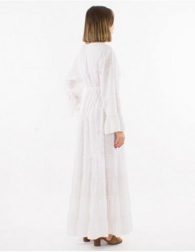 Long golden bohemian plumetis dress