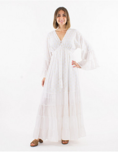 Long golden bohemian plumetis dress