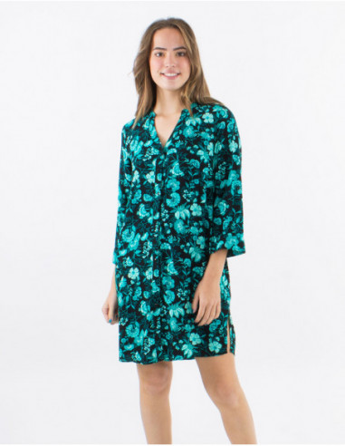 Floral bohemian viscose shirt dress