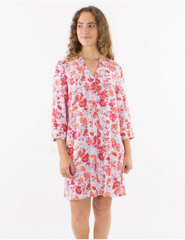 Floral bohemian viscose shirt dress