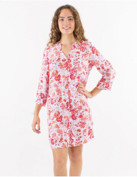 Floral bohemian viscose shirt dress