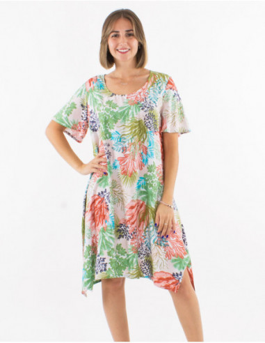 Robe droite en viscose motif tropical