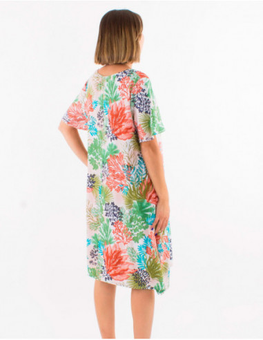 Straight dress in viscose tropical patte