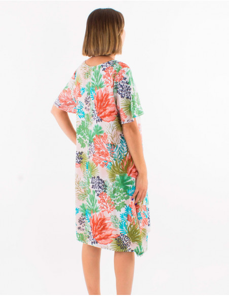 Robe droite en viscose motif tropical