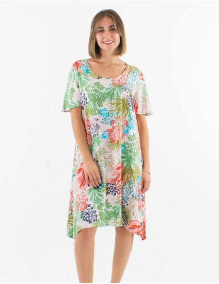 Robe droite en viscose motif tropical