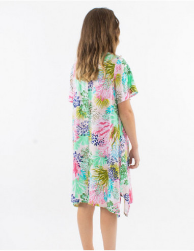 Straight dress in viscose tropical patte