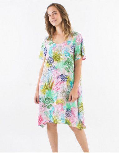 Straight dress in viscose tropical patte