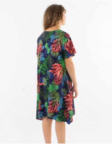 Straight dress in viscose tropical patte