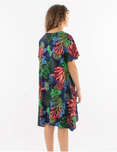 Robe droite en viscose motif tropical