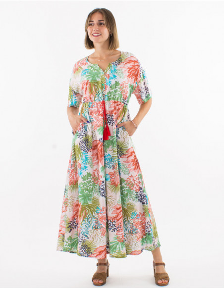 Long shirt dress tropical pattern