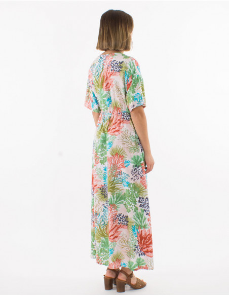 Robe chemise longue motif tropical