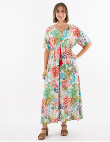 Long shirt dress tropical pattern
