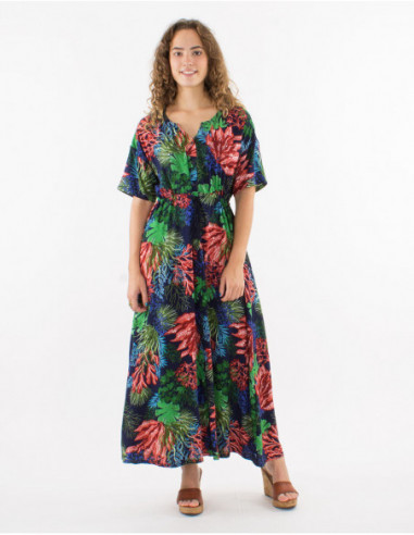 Robe chemise longue motif tropical