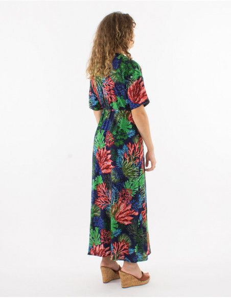 Long shirt dress tropical pattern