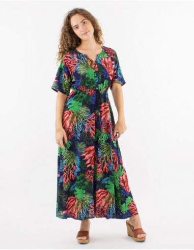 Long shirt dress tropical pattern