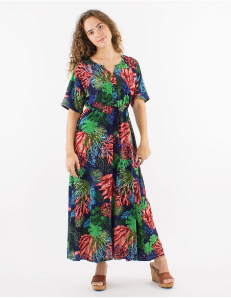 Long shirt dress tropical pattern