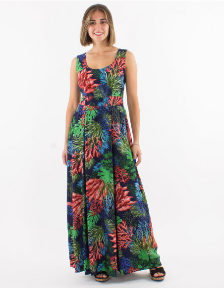 Long dress comfortable tropical pattern
