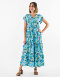 Midi dress with flounces boho pastels