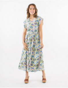 Midi dress with flounces boho pastels 2