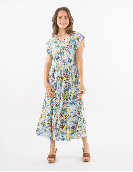 Midi dress with flounces boho pastels