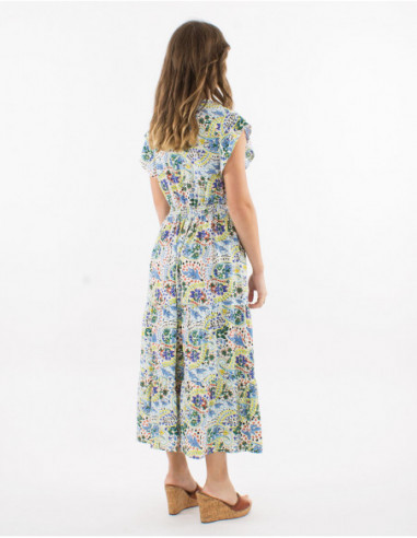 Robe midi à volants motifs boho pastels