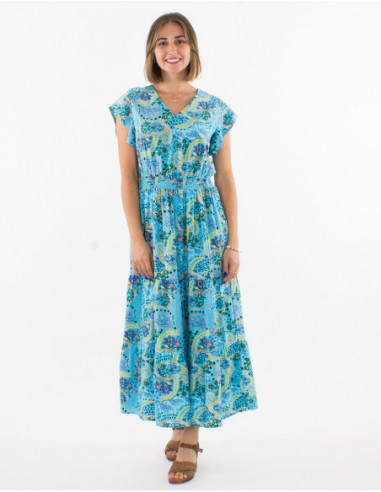 Robe midi à volants motifs boho pastels