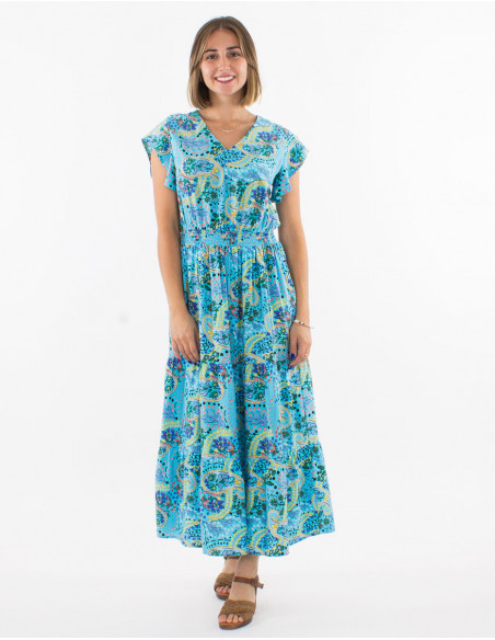 Midi dress with flounces boho pastels