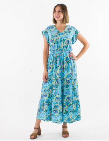 Midi dress with flounces boho pastels
