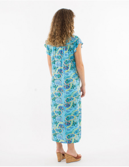 Robe longue pastel motif cachemire