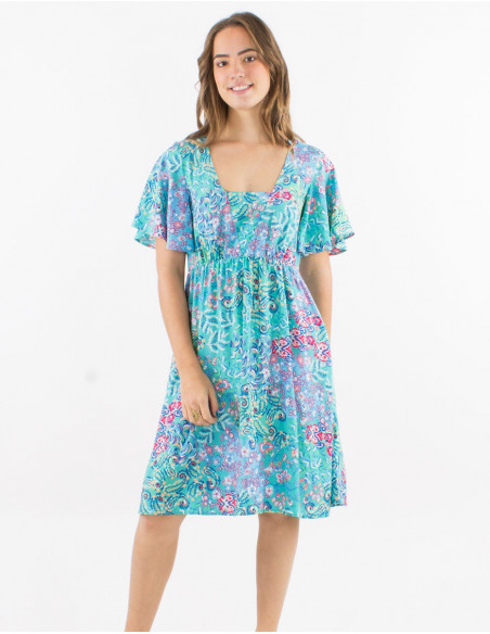 Robe col carré romantique fleurie