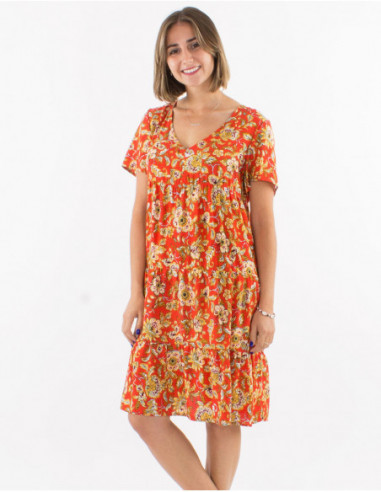 Pastel short flower dress with ruffles