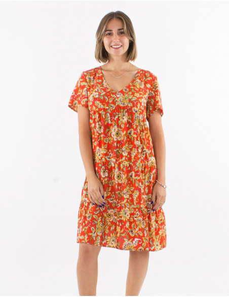 Pastel short flower dress with ruffles