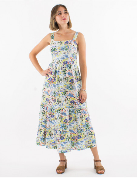 Robe évasée motifs bohèmes pastels