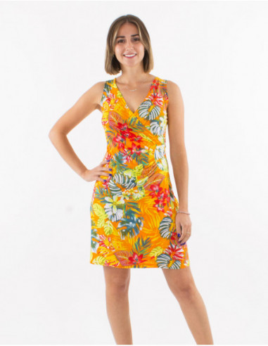 Robe moulante tropicale col cache cœur