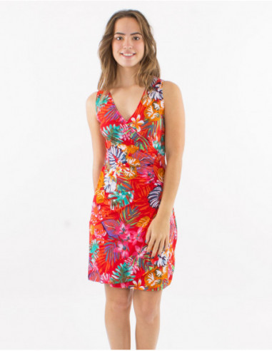 Robe moulante tropicale col cache cœur