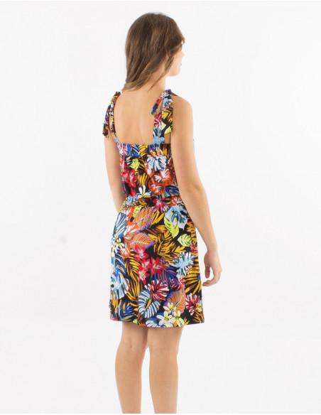 Robe courte tropicale bretelles à nouer