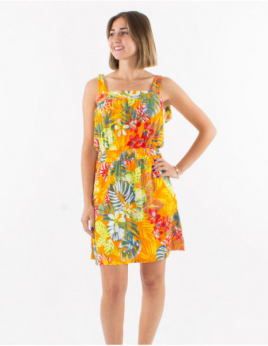 Tropical short dress with tie straps
